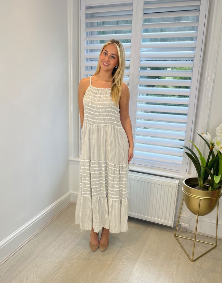 Lucy Cobb Cindy Striped Midi Dress - Stone