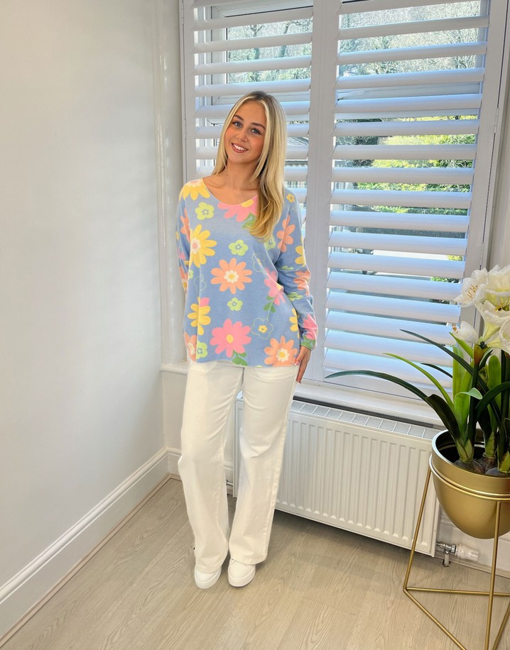 Lucy Cobb Faye Floral Jumper  - Pale Blue Mix