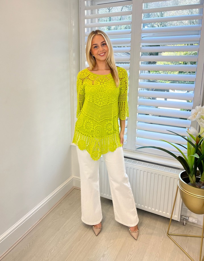 Lucy Cobb Paphos Crochet Top - Lime