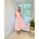 Dahlia Frill Polka Dot Midi Dress - Baby Pink