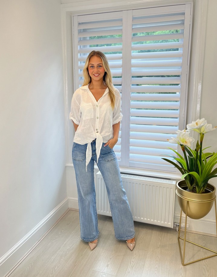Lucy Cobb Tina Tie Front Linen Shirt in White