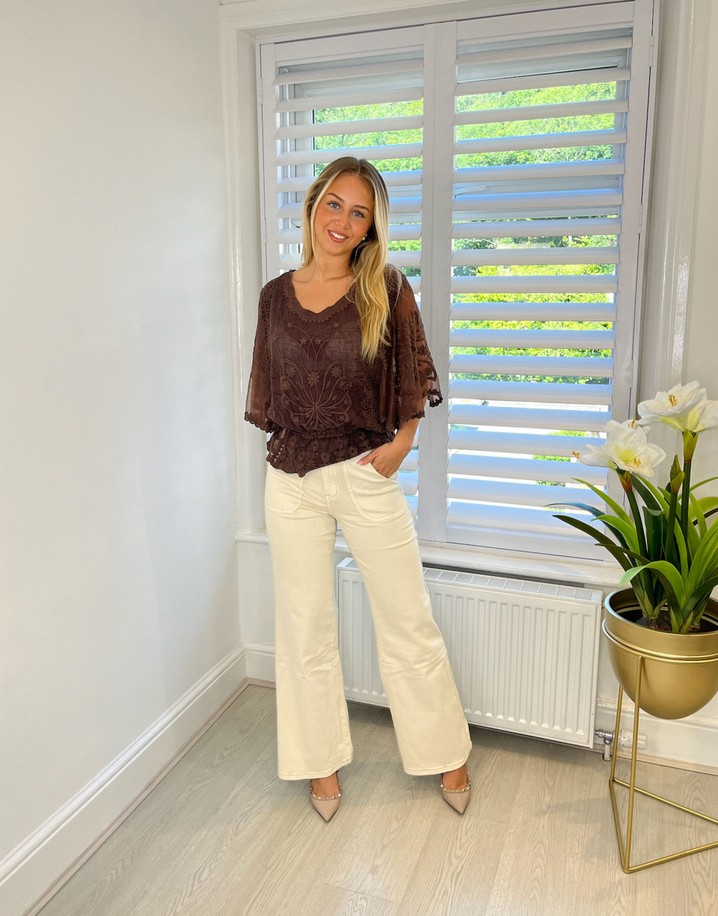 Lucy Cobb Butterfly Lace Top in Chocolate