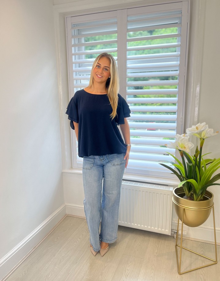 Lucy Cobb Rhian Ruffle Sleeve Blouse - Navy