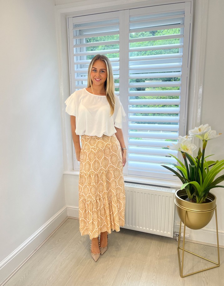 Lucy Cobb Penelope Printed Skirt in Camel Mix 