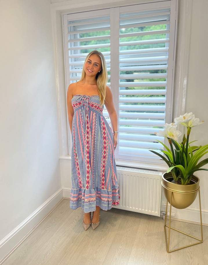 Lucy Cobb Bec Bandeau Dress  - Denim Aztec 