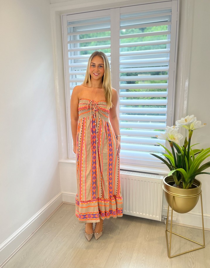 Lucy Cobb Bec Bandeau Dress  - Taupe Aztec