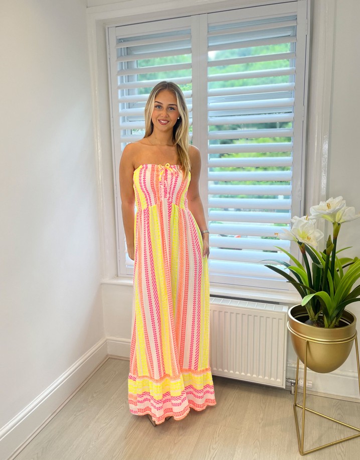 Lucy Cobb Allie Aztec Bandeau Maxi Dress - White