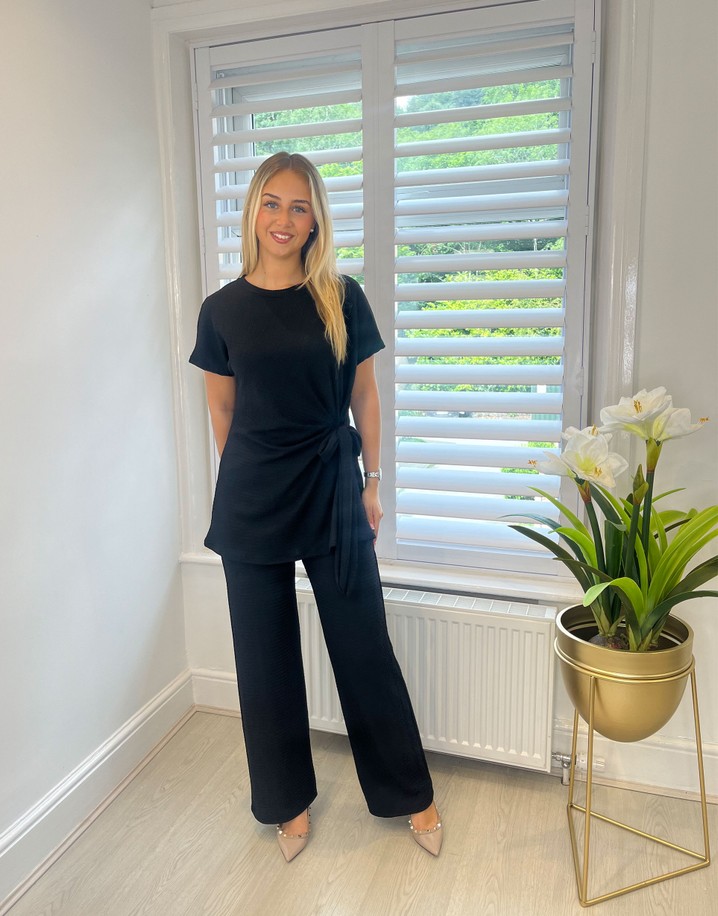 Lucy Cobb Sasha Side Tie Trouser Set in Black