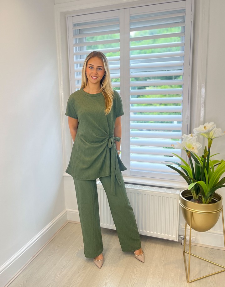 Lucy Cobb Sasha Side Tie Trouser Set - Khaki