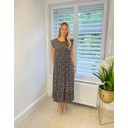 Dahlia Frill Floral Midi Dress - Chocolate
