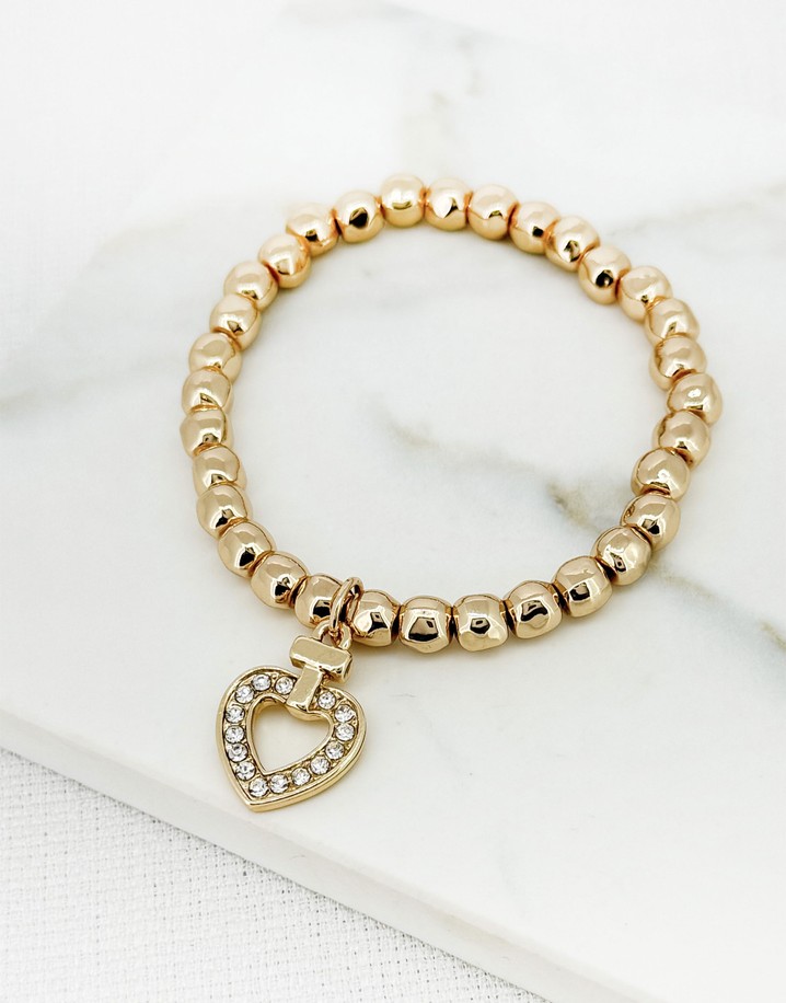 Envy Heart Charm Elasticated Bracelet - Gold