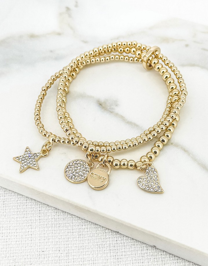 Envy Multi Charm Elasticated Bracelet - Gold