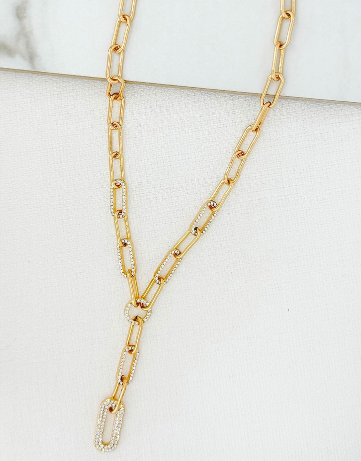 Envy Diamante Drop Chain Short Necklace - Gold