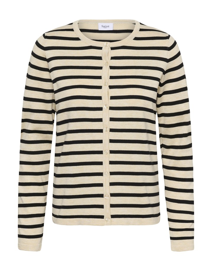 Saint Tropez MilaSZ Striped Cardigan - Rice Black Stripe