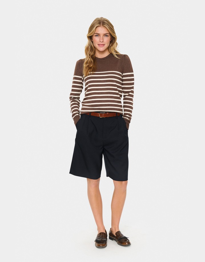 Saint Tropez MilaSZ Long Sleeve Striped Pullover - Fudge Rice Stripe