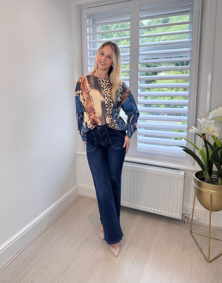 Lucy Cobb Allie Animal Print Jumper  - Blue Mix