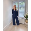 Striped Button Top & Trousers  - Navy