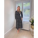 Geo Print Stretch Midi Dress  - Black