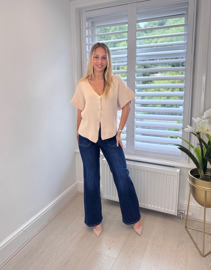 Lucy Cobb Britney Button Knit Cardigan  - Stone