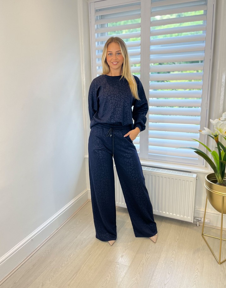 Lucy Cobb Carly Cheetah Sweatshirt & Trousers Co-ord  - Navy