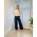 Pintuck Wide Leg Joggers  - Navy