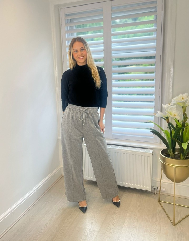 Lucy Cobb Pintuck Wide Leg Joggers  - Dark Grey