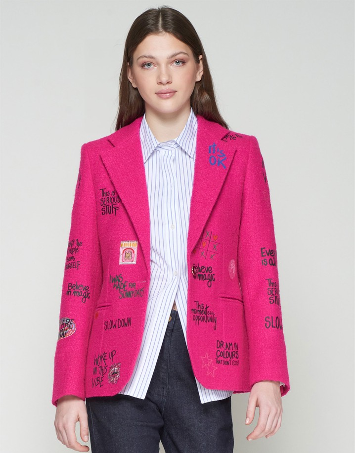 Vilagallo Helen Graffiti Wool Blend Jacket - Magenta