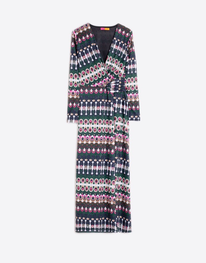 Vilagallo Amelia Geometric Lurex Dress - Green Mix