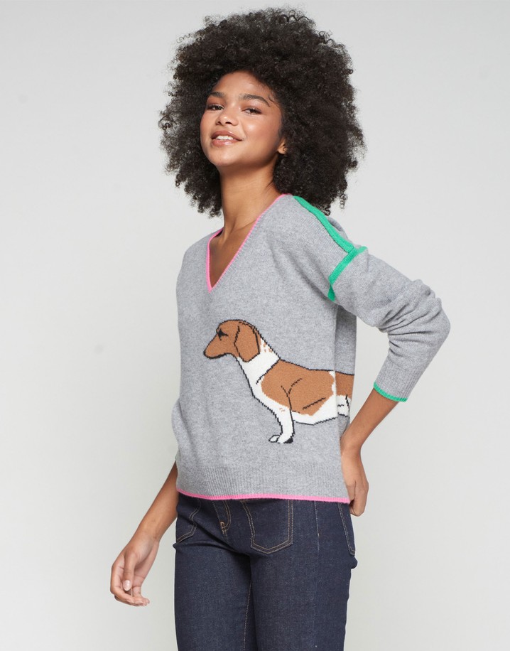 Vilagallo Intarsia Dachshund Jumper  - Grey
