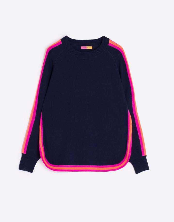 Vilagallo Base Stripe Hem Jumper - Navy