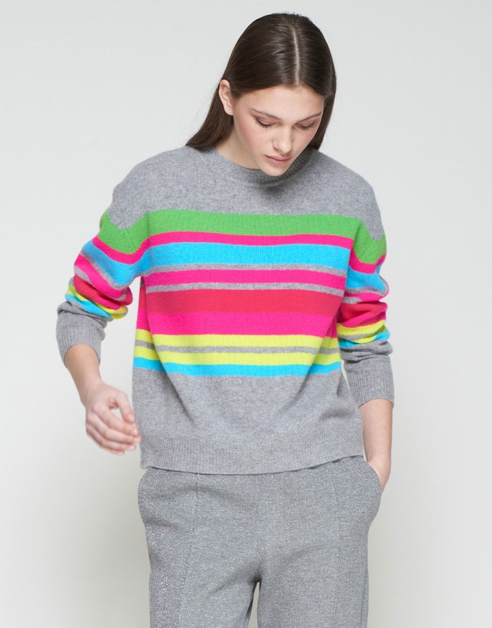 Vilagallo Neon Striped Jumper  - Grey