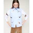 Isa Dogs Embroidered Striped Shirt  - Blue / White