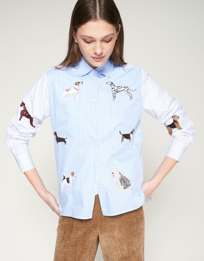 Vilagallo Isa Dogs Embroidered Striped Shirt  - Blue / White