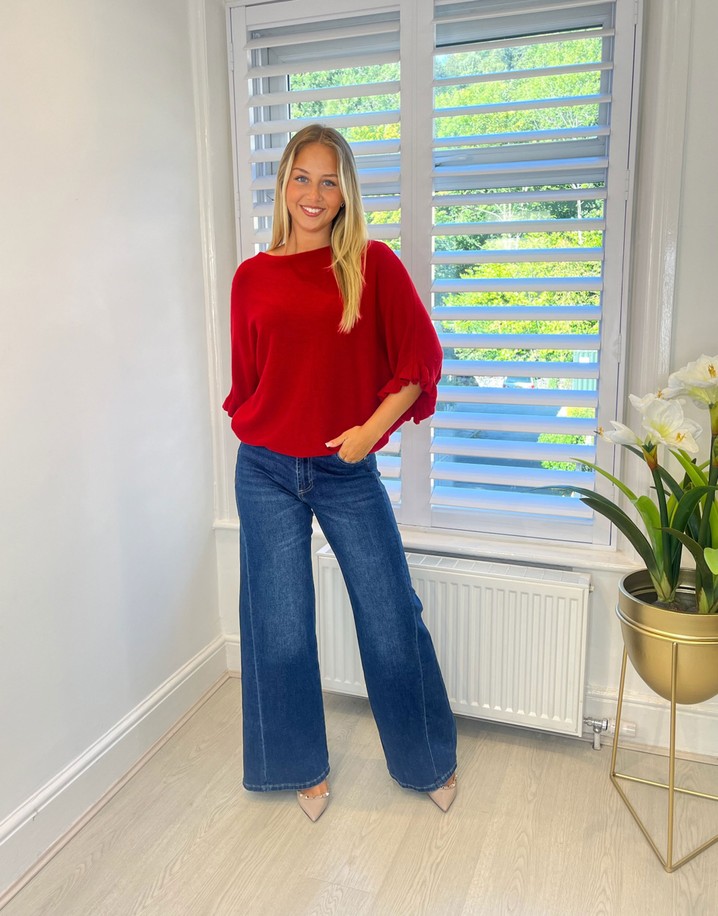 Lucy Cobb Felicity Frill Sleeve Jumper in Red