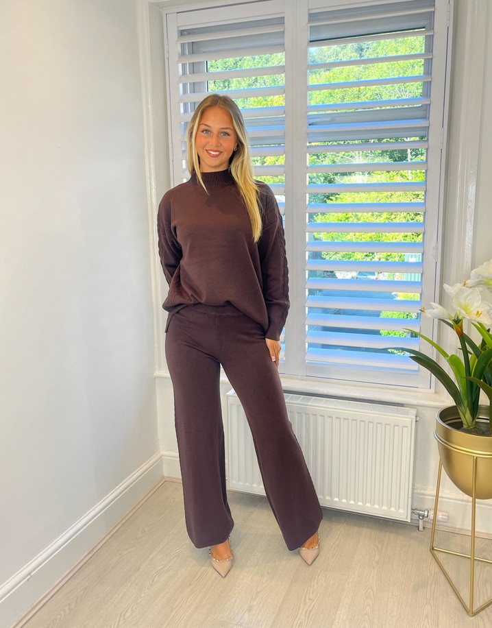 Lucy Cobb Cable Knit Stripe Knitted Co-ord in Chocolate