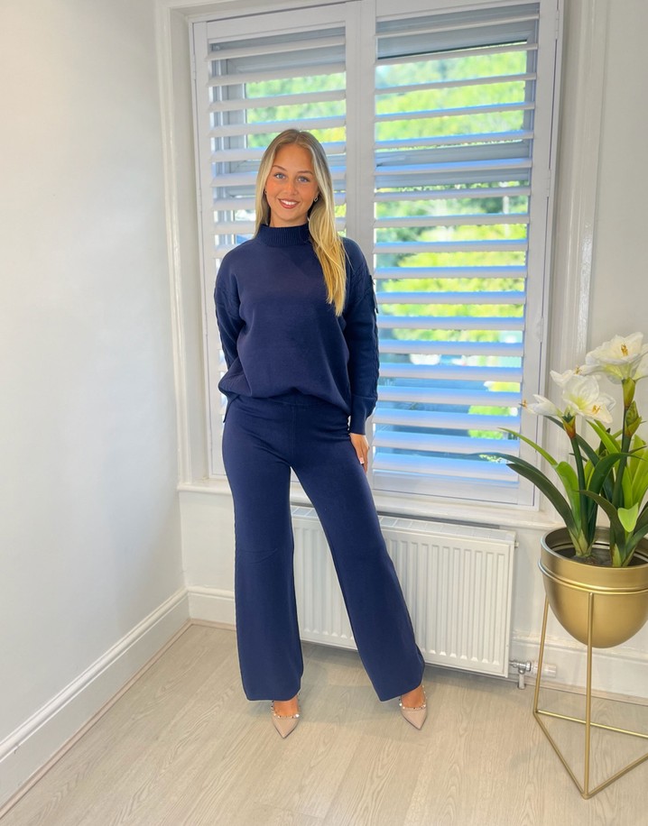 Lucy Cobb Cable Knit Stripe Knitted Co-ord in Navy