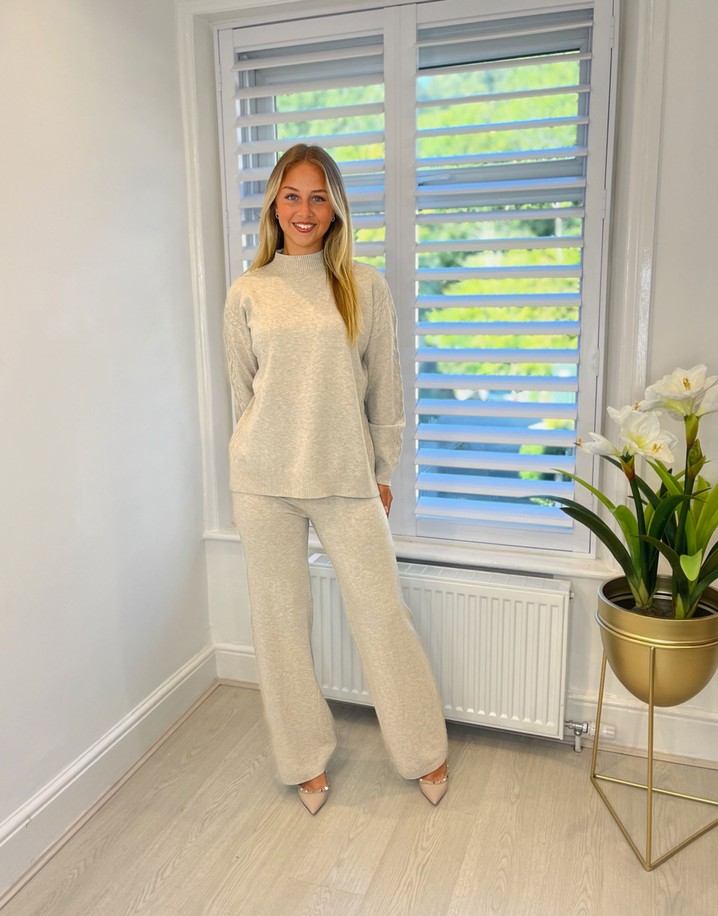 Lucy Cobb Cable Knit Stripe Knitted Co-ord - Oatmeal