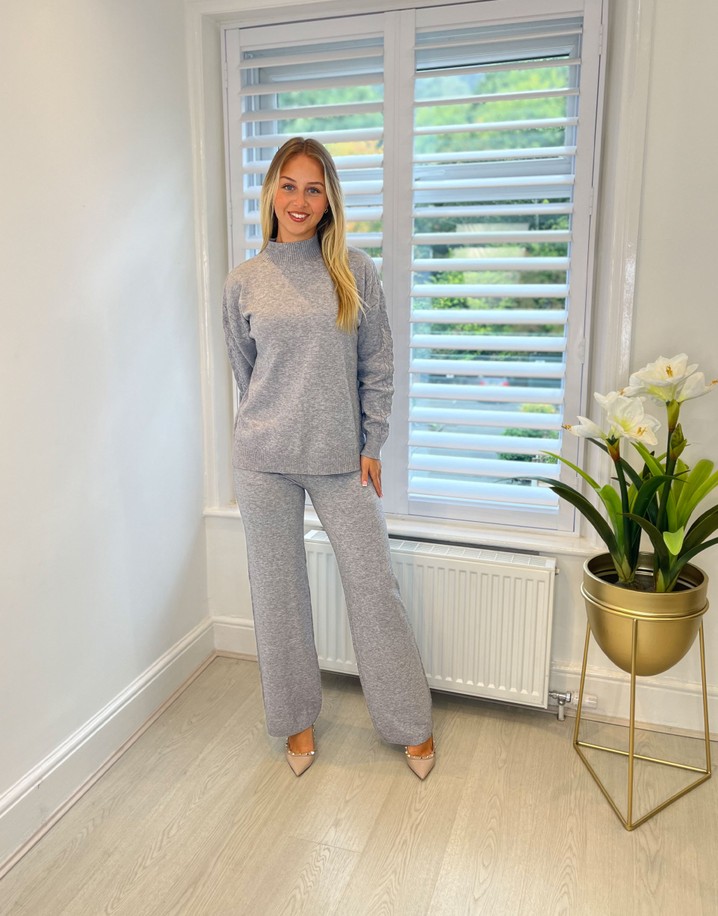 Lucy Cobb Cable Knit Stripe Knitted Co-ord - Mid Grey
