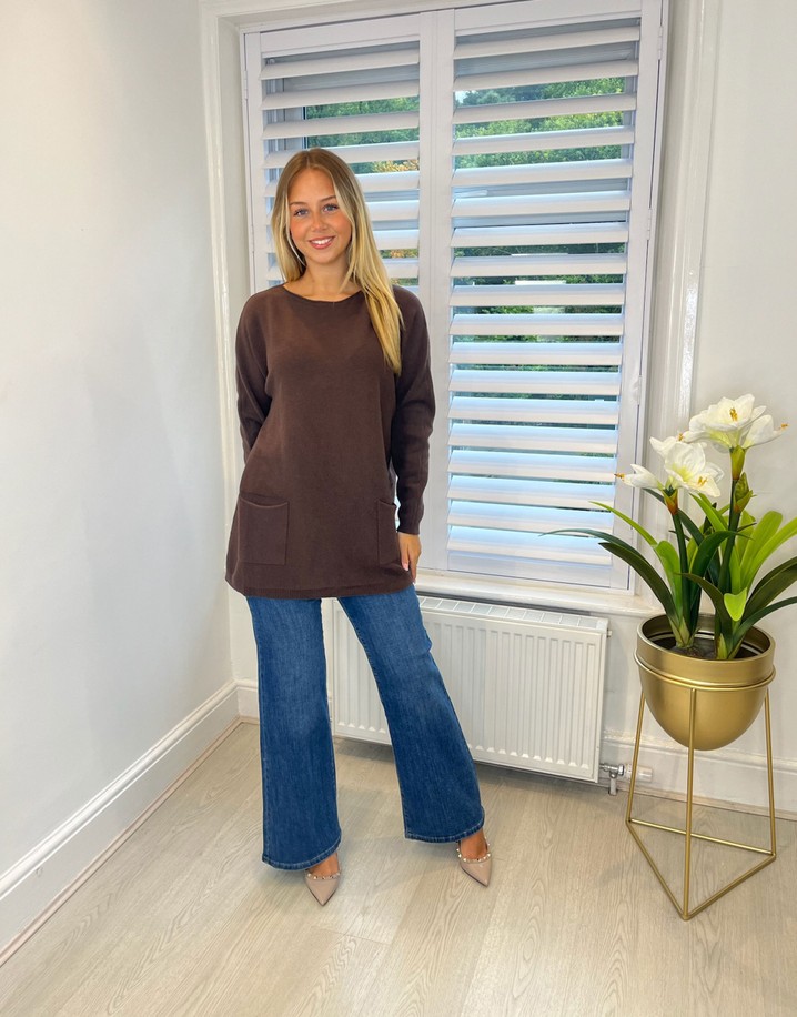 Lucy Cobb Bettie Bow Back Jumper in Chocolate