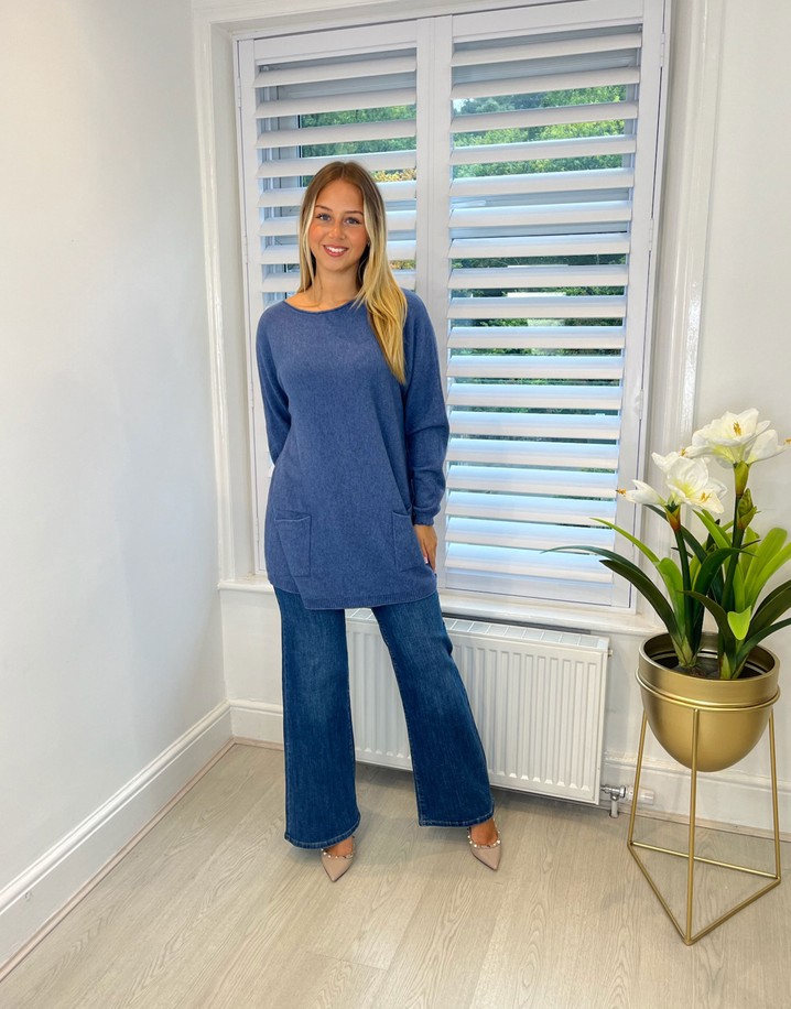Lucy Cobb Bettie Bow Back Jumper in Denim