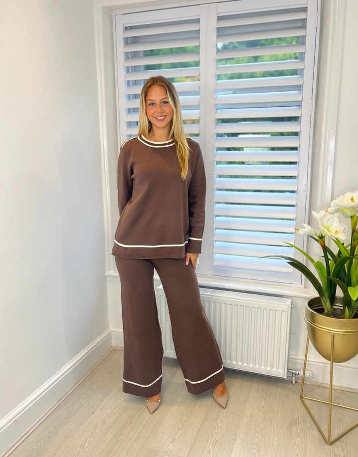 Lucy Cobb Contrast Stripe Knit Co-Ord - Chocolate