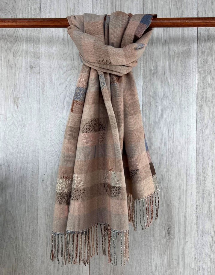 Lucy Cobb Striped Reversible Tree Of Life Scarf - Beige mix