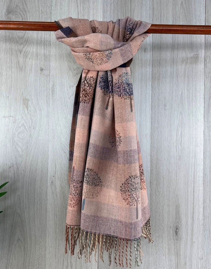Lucy Cobb Striped Reversible Tree Of Life Scarf - Pink Mix