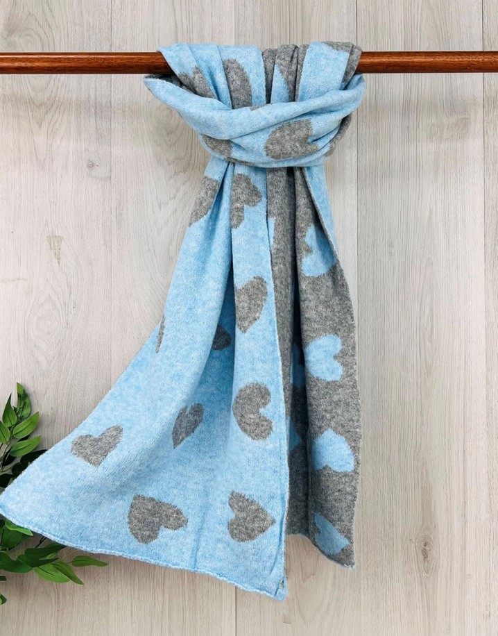 Lucy Cobb Reversible Heart Scarf - Blue & Dark Grey