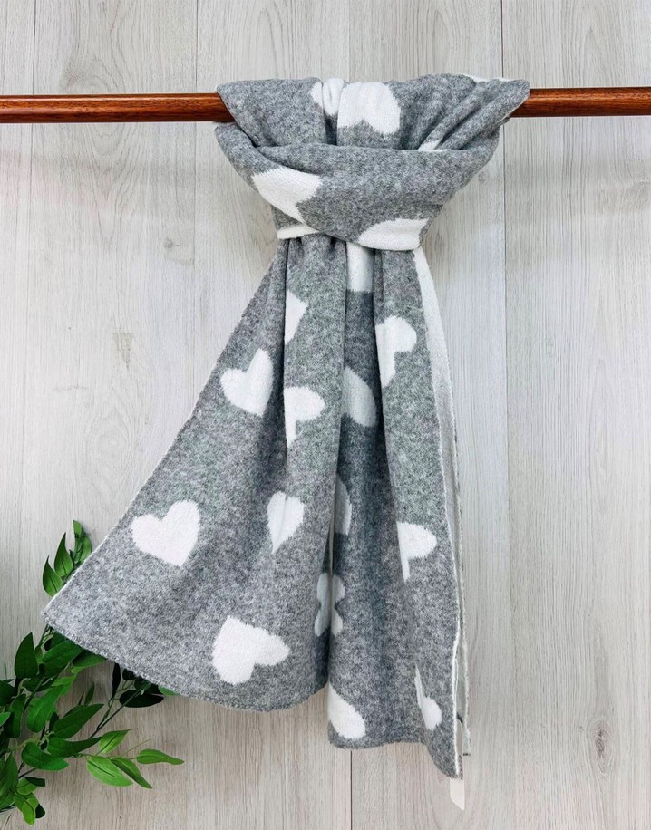 Lucy Cobb Reversible Heart Scarf - Light Grey