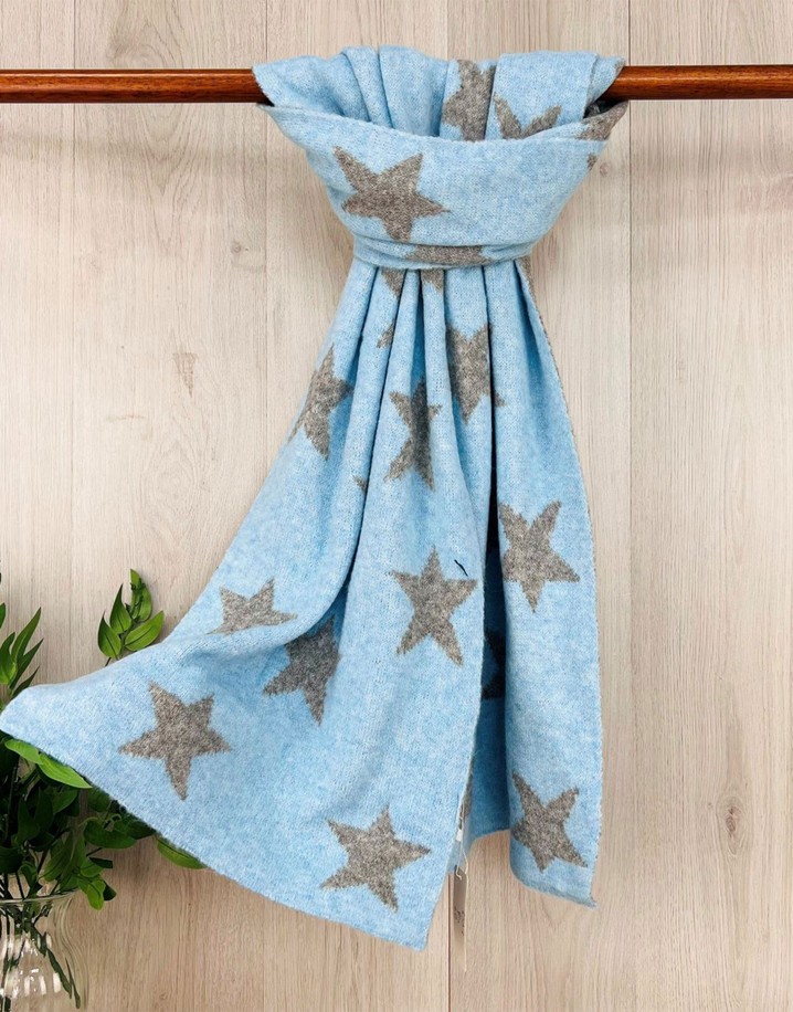 Lucy Cobb Reversible Star Scarf - Blue & Dark Grey
