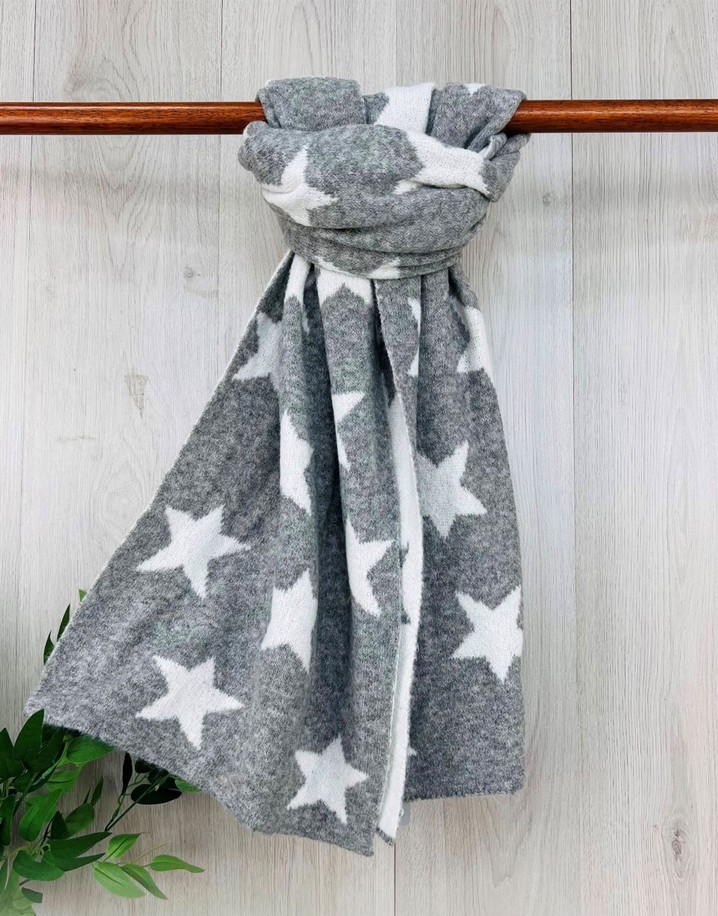 Lucy Cobb Reversible Star Scarf - Light Grey