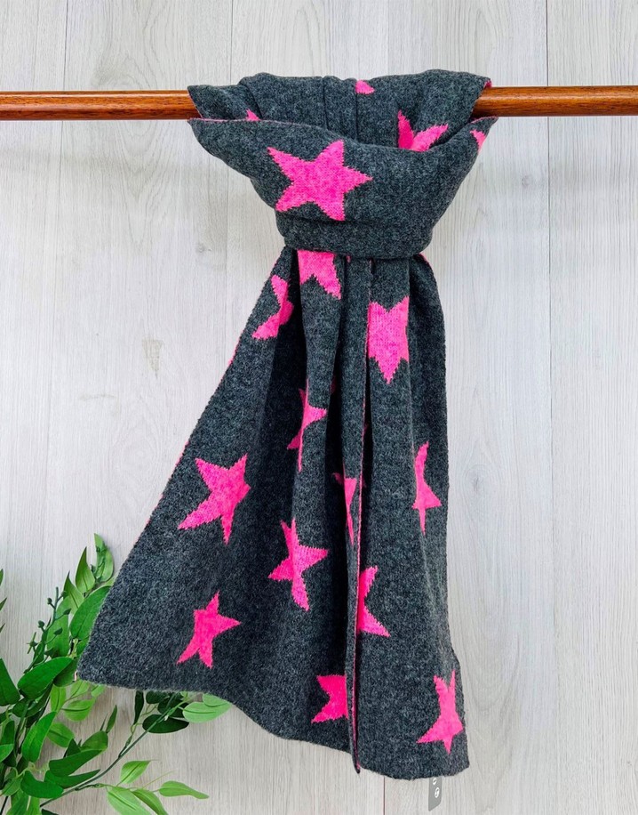 Lucy Cobb Reversible Star Scarf - Pink & Dark Grey
