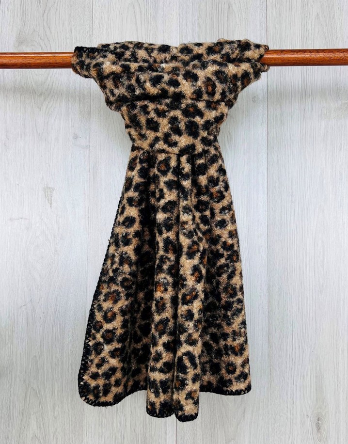 Lucy Cobb Boucle Leopard Print Scarf - Camel Leopard Print