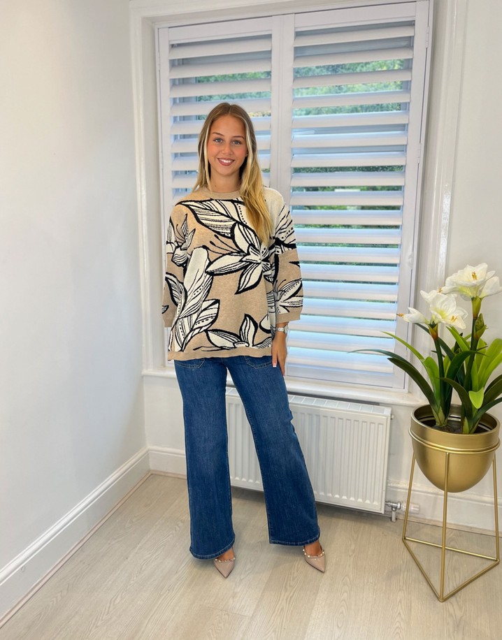 Lucy Cobb Fran Floral Jumper  - Beige